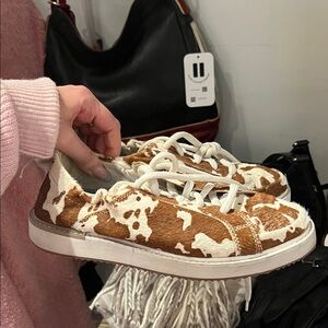 Brown and White Cow Print Sneakers hush puppy FILA